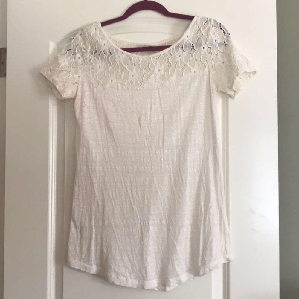 LOFT small linen tee with lace detail